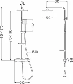 Mexen CQ45 Zestaw Prysznicowy Natynkowy Z Deszczownicą I Baterią Termostatyczną, Czarny - 772504595-70