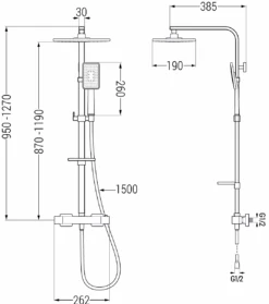 Mexen CQ54 Zestaw Prysznicowy Natynkowy Z Deszczownicą I Baterią Termostatyczną, Czarny/chrom - 772505495-71