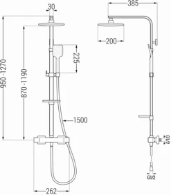 Mexen CQ62 Zestaw Prysznicowy Natynkowy Z Deszczownicą I Baterią Termostatyczną, Czarny - 772506295-70