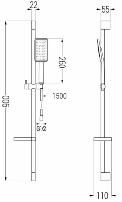 Mexen DS54 Zestaw Prysznicowy Suwany, Czarny - 785544583-71