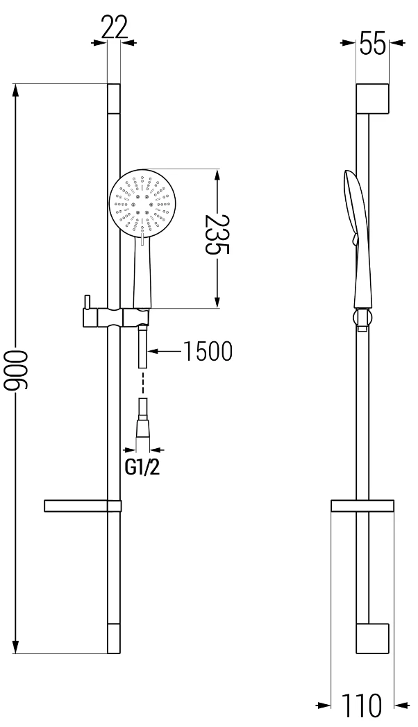 Mexen DS67 Zestaw Prysznicowy Suwany, Czarny - 785674583-70