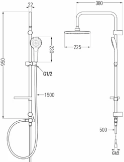 Mexen Erik Zestaw Prysznicowy Natynkowy Z Deszczownicą I Baterią Prysznicową Termostatyczną Slim, Chrom - 77105205-00