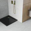 Mexen Flat Brodzik Kwadratowy Slim 100 X 100 Cm, Czarny, Syfon Złoty- 40701010G