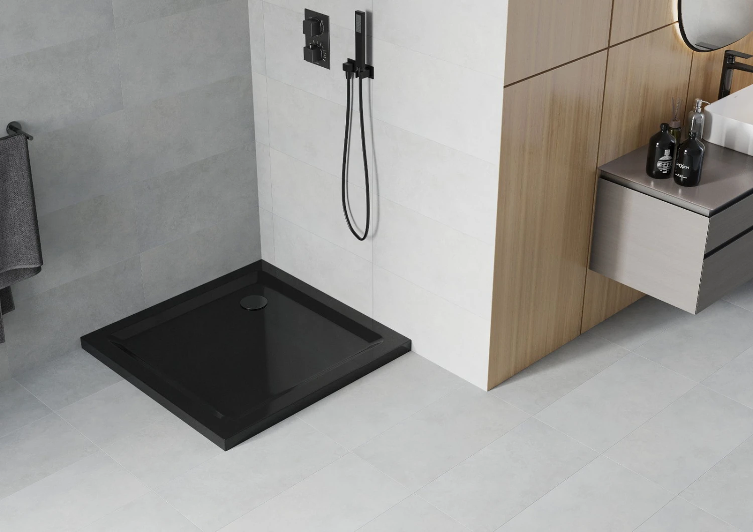 Mexen Flat Brodzik Kwadratowy Slim 90 X 90 Cm, Czarny, Syfon Czarny - 40709090B