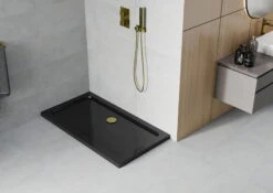 Mexen Flat Brodzik Prostokątny Slim 120 X 70 Cm, Czarny, Syfon Złoty - 40707012G