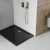 Mexen Flat Brodzik Prostokątny Slim 130 X 80 Cm, Czarny, Syfon Złoty - 40708013G