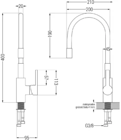 Mexen Flex Bateria Kuchenna, Chrom/czarna - 670900-07