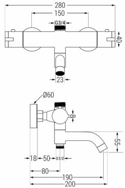Mexen Kai Termostatyczna Bateria Wannowo-prysznicowa, Chrom - 77900-00