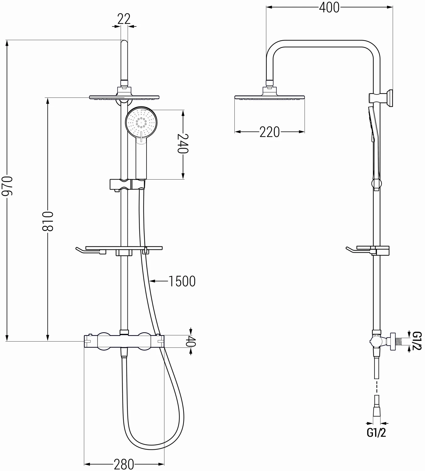 Mexen KT40 Zestaw Prysznicowy Natynkowy Z Deszczownicą I Baterią Termostatyczną, Biały - 771504093-20