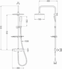 Mexen KT49 Zestaw Prysznicowy Natynkowy Z Deszczownicą I Baterią Termostatyczną, Czarny/złoty - 771504993-75