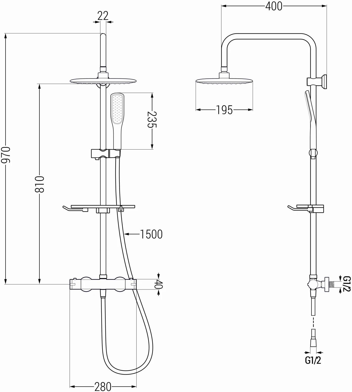 Mexen KT49 Zestaw Prysznicowy Natynkowy Z Deszczownicą I Baterią Termostatyczną, Czarny/złoty - 771504993-75