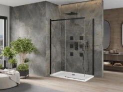 Mexen Omega Kabina Prysznicowa Rozsuwana 140 X 80 Cm, Transparent, Czarna + Brodzik Flat, Biały - 825-140-080-70-00-4010B