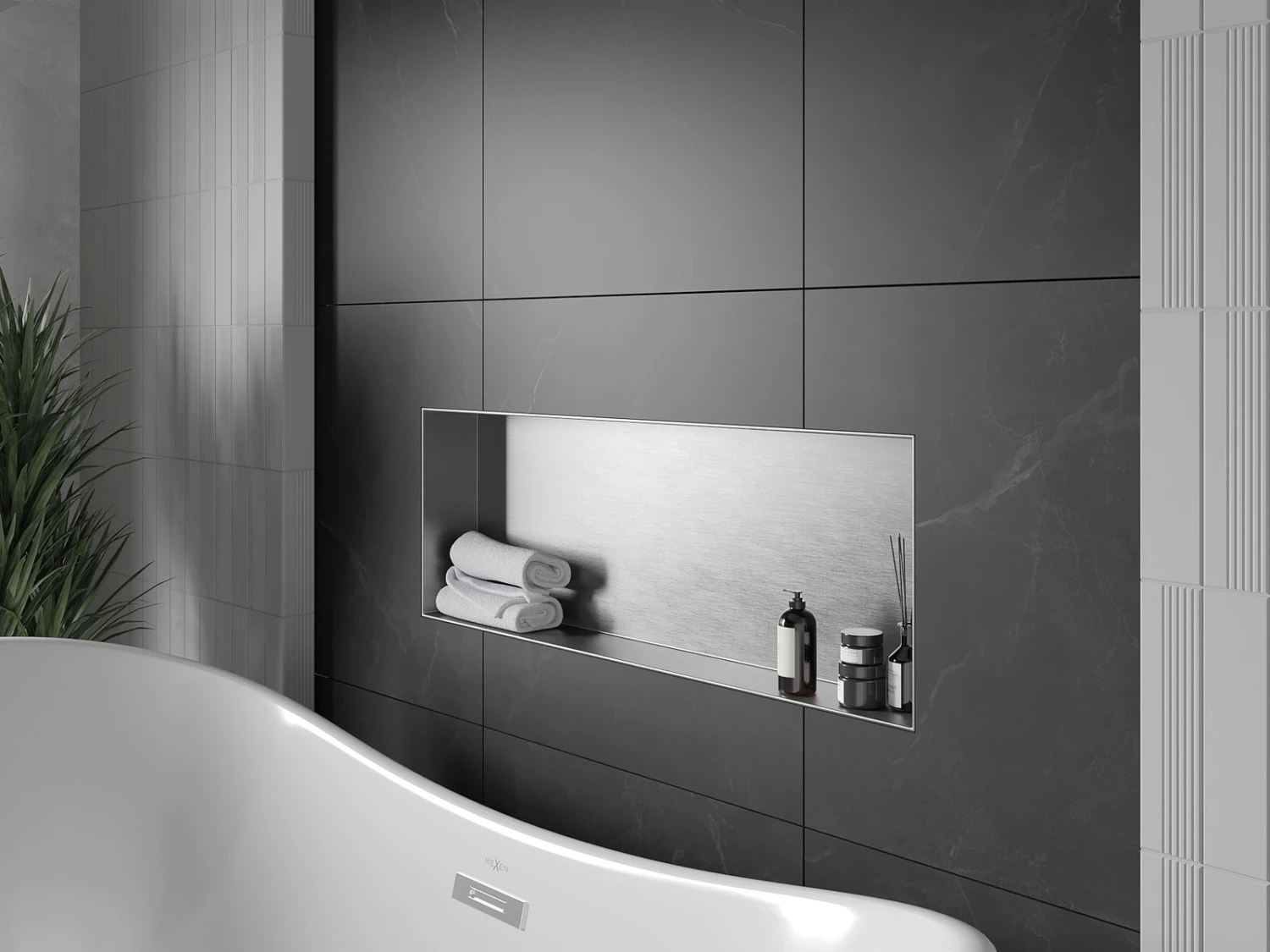 Mexen X-Wall-NR Półka Wnękowa Bez Kołnierza 90 X 30 Cm, Inox - 1911903010