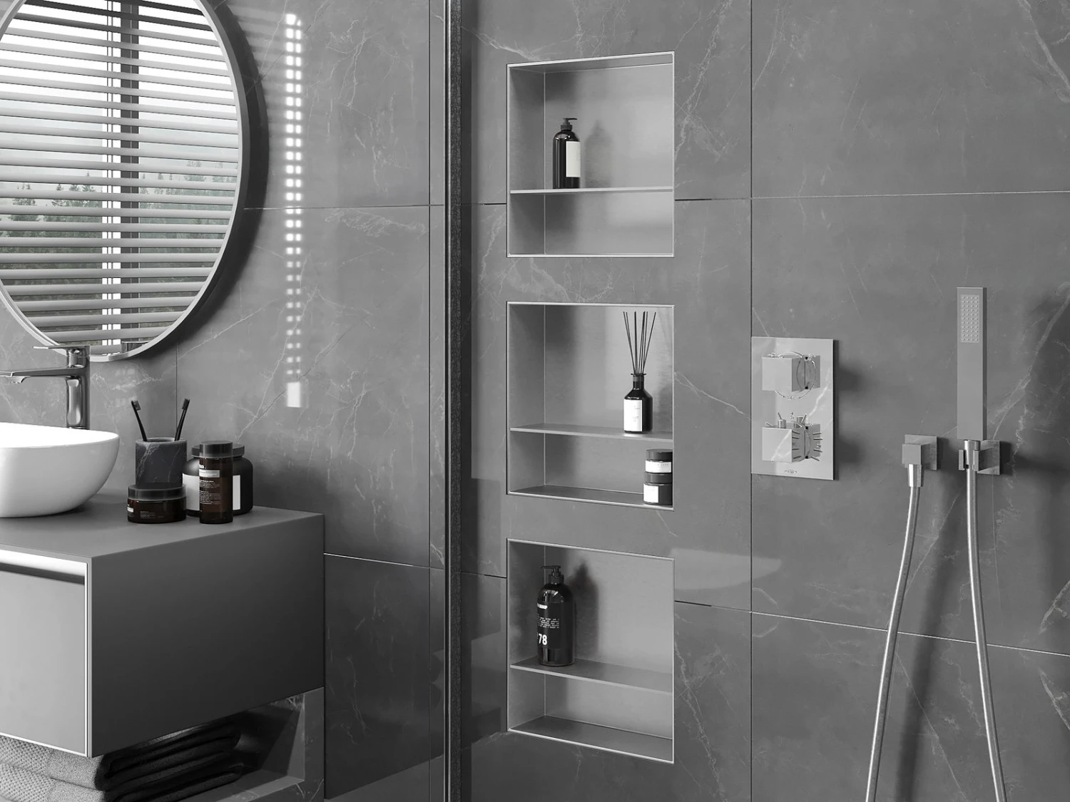 Mexen X-Wall-NR Półka Wnękowa Bez Kołnierza Z Półką 30 X 30 Cm, Inox - 1911303010S - obrazek 3