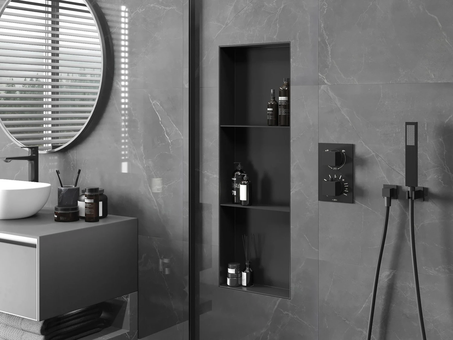 Mexen X-Wall-NR Półka Wnękowa Bez Kołnierza Z Półką 90 X 30 Cm, Czarna - 1971903010S - obrazek 3