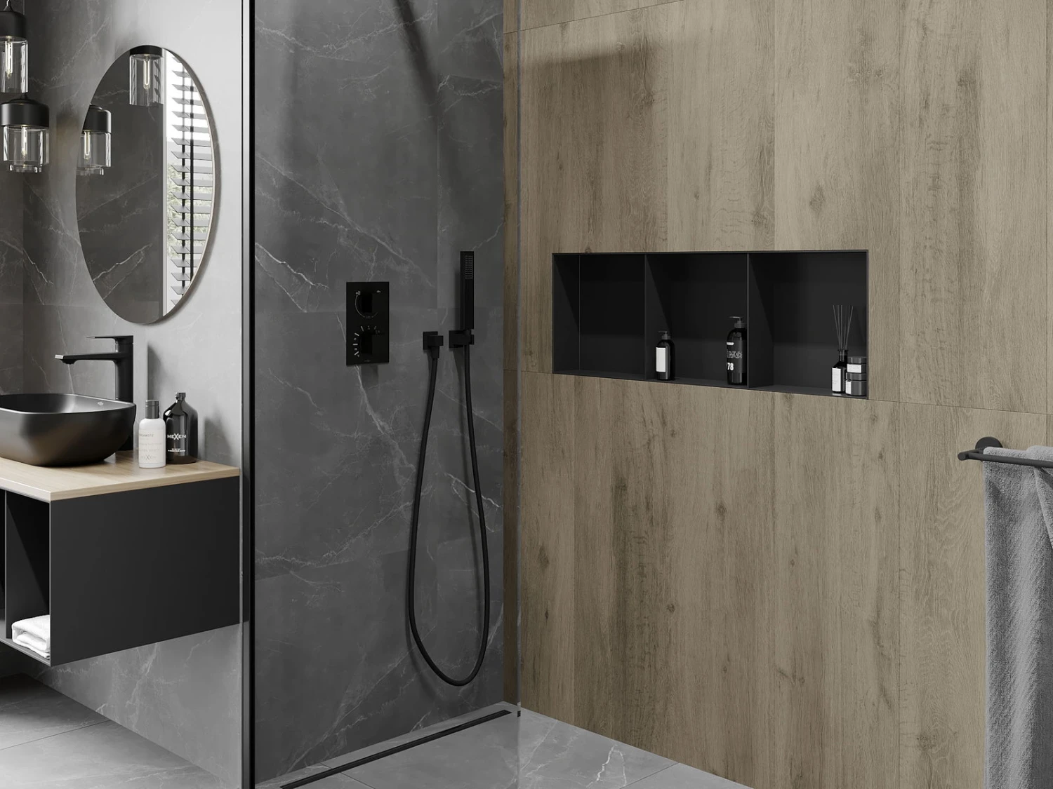 Mexen X-Wall-NR Półka Wnękowa Bez Kołnierza Z Półką 90 X 30 Cm, Czarna - 1971903010S - obrazek 4