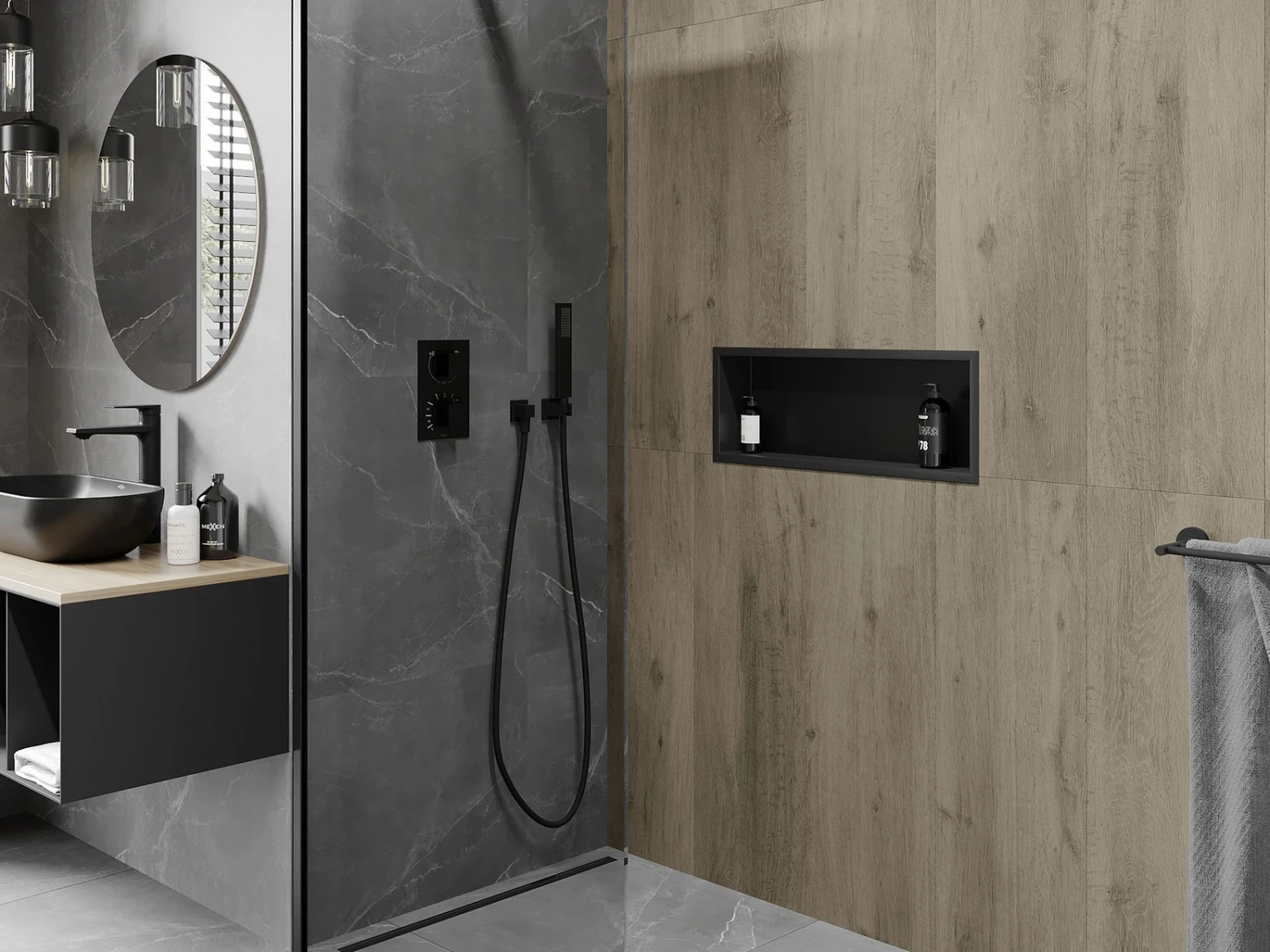 Mexen X-Wall-R Półka Wnękowa Z Kołnierzem 60 X 20 Cm, Czarna - 1970602010 - obrazek 3