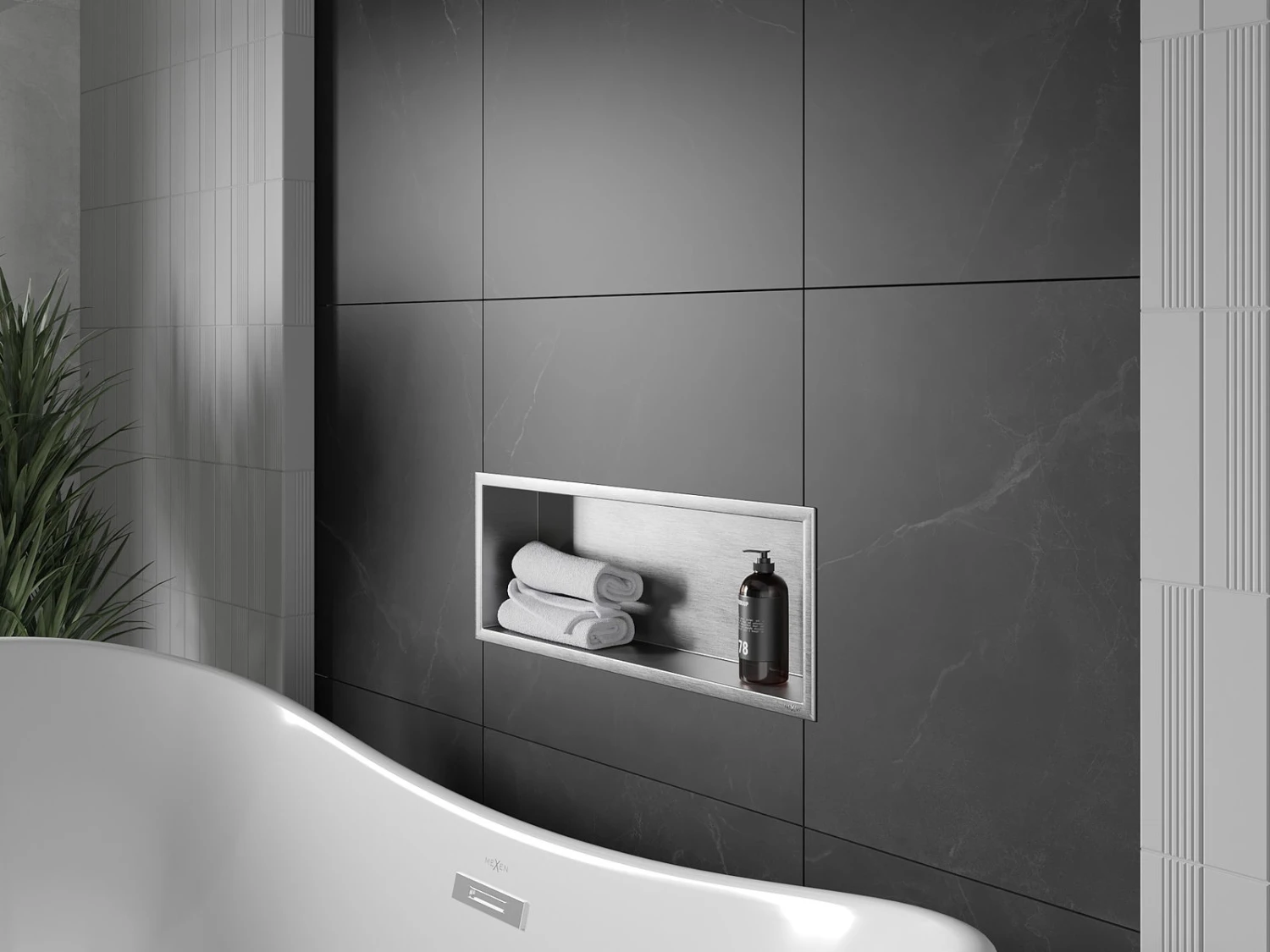 Mexen X-Wall-R Półka Wnękowa Z Kołnierzem 60 X 20 Cm, Inox - 1910602010