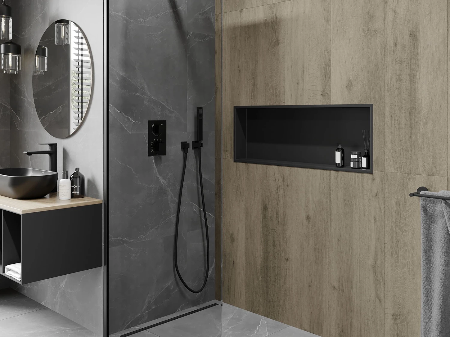 Mexen X-Wall-R Półka Wnękowa Z Kołnierzem 90 X 30 Cm, Czarna - 1970903010 - obrazek 3