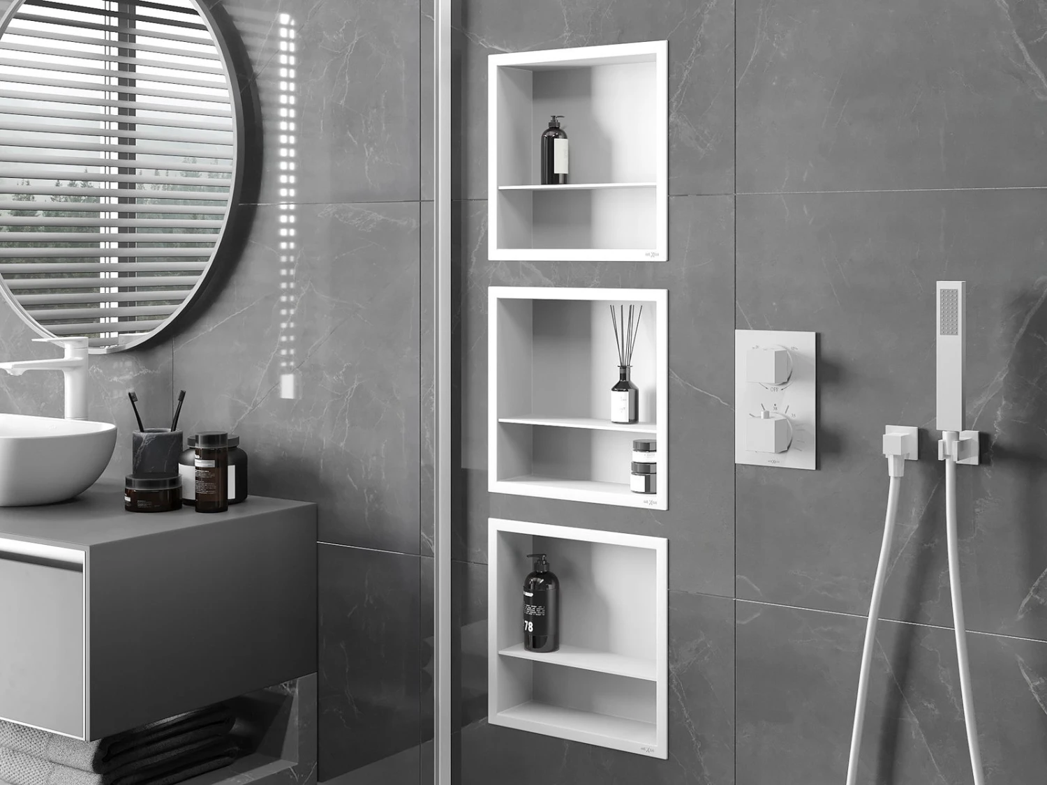 Mexen X-Wall-R Półka Wnękowa Z Kołnierzem I Półką 30 X 30 Cm, Biała - 1920303010S - obrazek 3