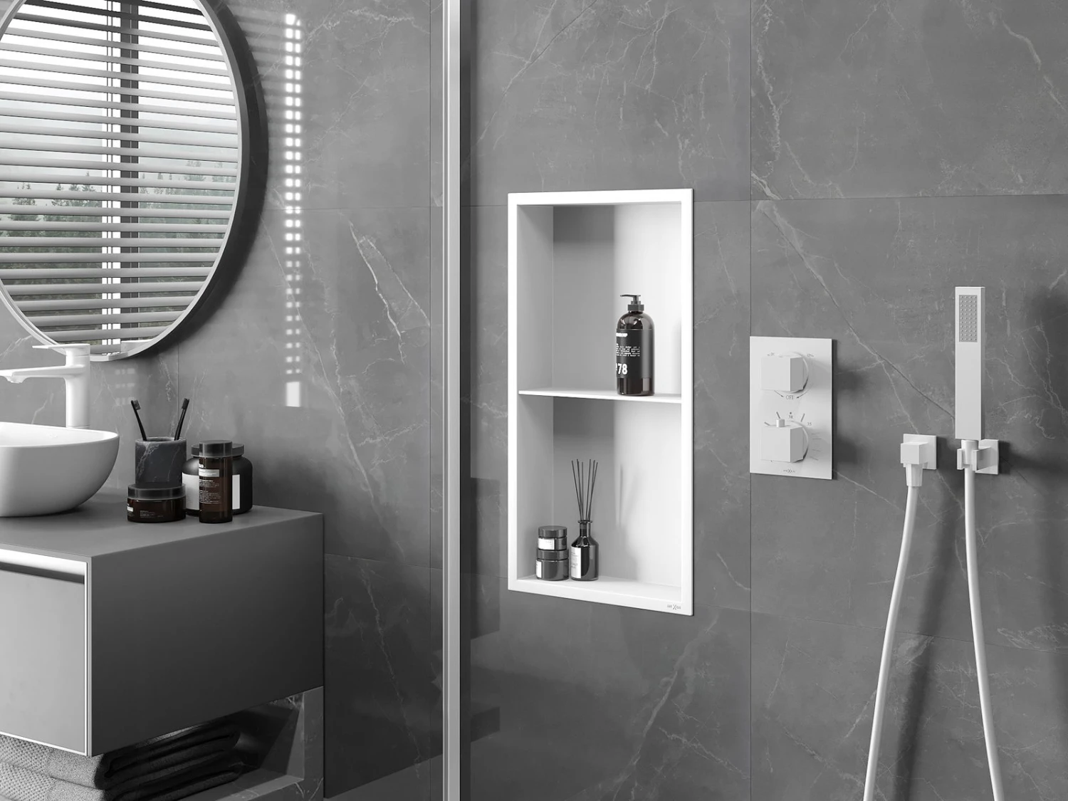 Mexen X-Wall-R Półka Wnękowa Z Kołnierzem I Półką 60 X 30 Cm, Biała - 1920603010S - obrazek 3