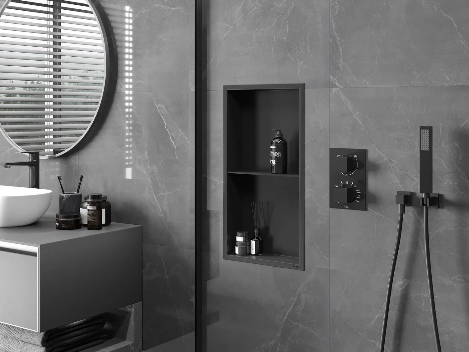 Mexen X-Wall-R Półka Wnękowa Z Kołnierzem I Półką 60 X 30 Cm, Czarna - 1970603010S - obrazek 3