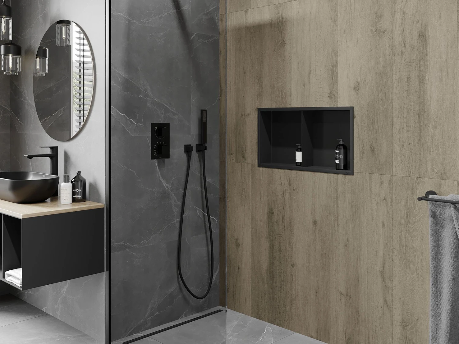 Mexen X-Wall-R Półka Wnękowa Z Kołnierzem I Półką 60 X 30 Cm, Czarna - 1970603010S - obrazek 4