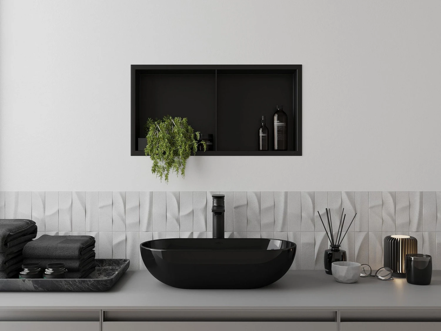 Mexen X-Wall-R Półka Wnękowa Z Kołnierzem I Półką 60 X 30 Cm, Czarna - 1970603010S - obrazek 5