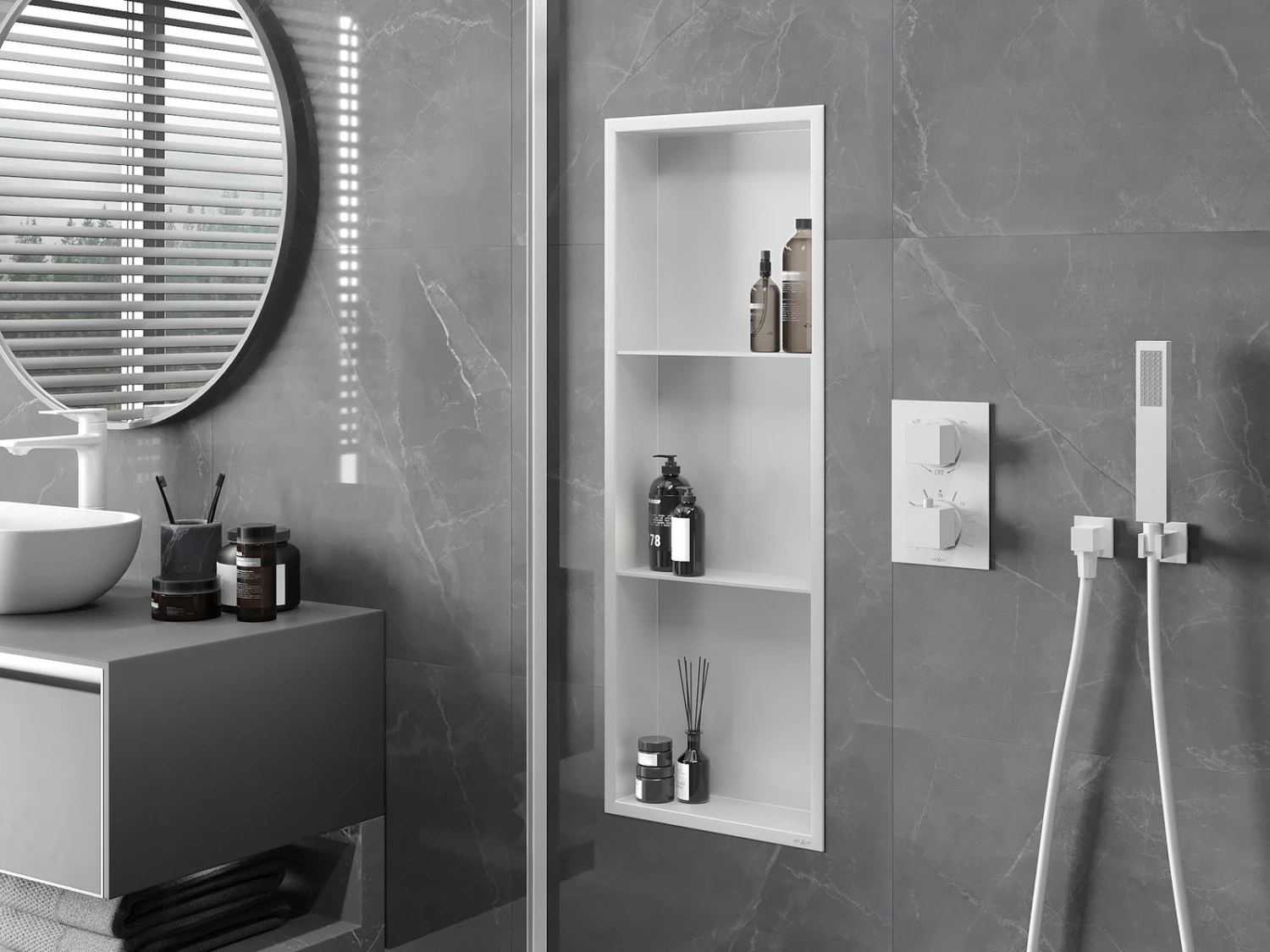 Mexen X-Wall-R Półka Wnękowa Z Kołnierzem I Półką 90 X 30 Cm, Biała - 1920903010S - obrazek 3